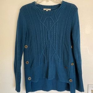 🆕 Women’s Blue Knitted Fisherman Nautical Sweater, High Low Hem